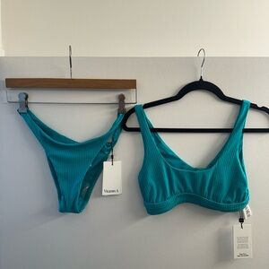 Vitamin A Teal Ribbed Bikini Set